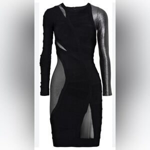 Herve Leger Black & Gunmetal Bateau Neckline Mini Dress Small Vintage Archive